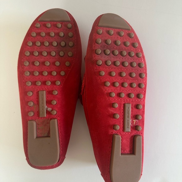 Tory Burch Gemini Red Suede Loafers - Picture 2 of 4